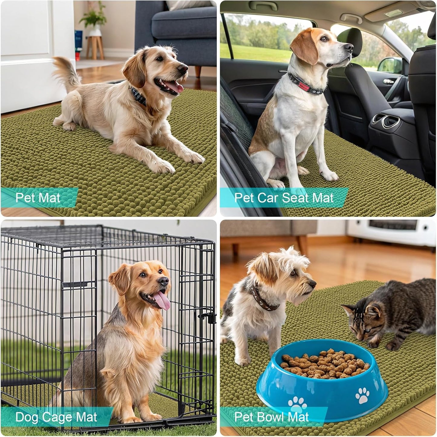 OLANLY Dog Door Mat - Absorbent Non-Slip Washable Doormat for Muddy Paws | 35x24 Inches, Willow Green