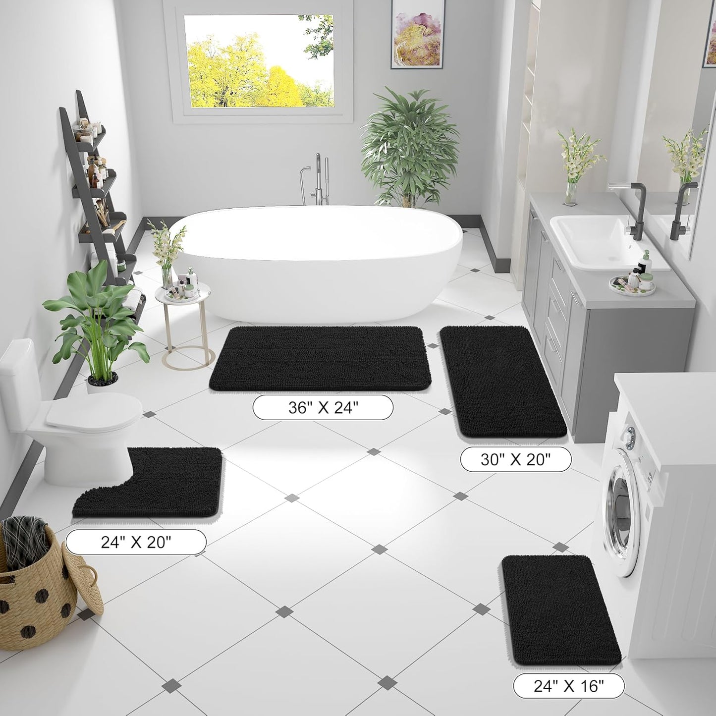 OLANLY Bathroom Rugs - Extra Soft Chenille Bath Mats | 36x24, Quick Dry, Machine Washable, Black