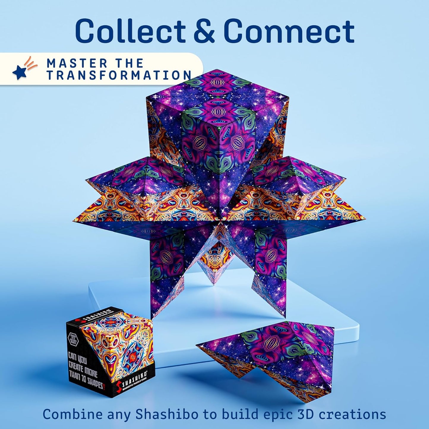 Shashibo Shape Shifting Box - Award-Winning STEM Fidget Toy with Ultra Strong Magnets | Transforms Into 100+ Shapes, Perfect Sensory Gift for All Ages (Spaced Out)