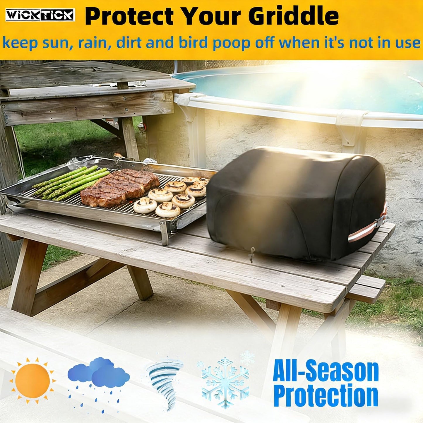 WICKTICK Griddle Cover - Heavy Duty Waterproof 600D for 17-Inch Blackstone Griddle | Full Coverage BBQ Protection