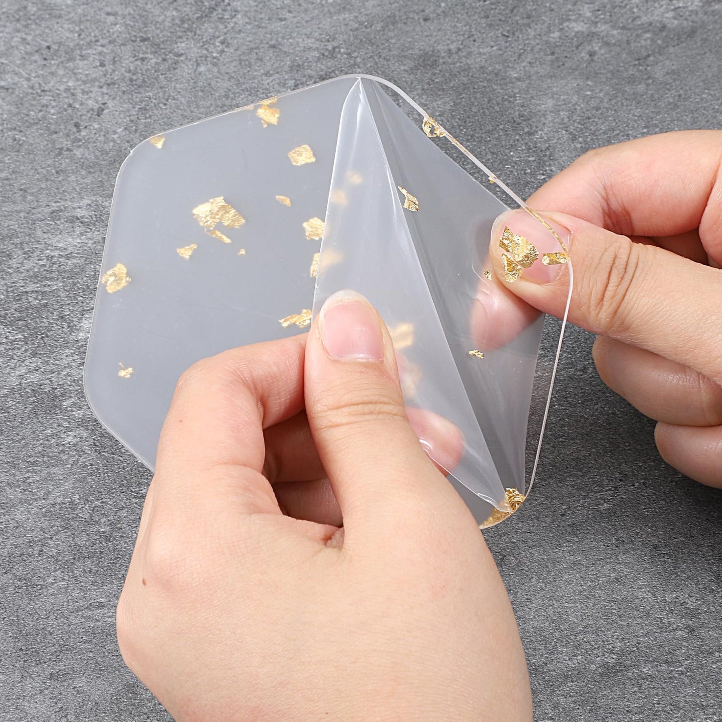 3 Pcs Acrylic Coaster for Desk Gold Foil Modern Drink Coasters for Coffee Table Non-Slip Transparent Waterproof Cup Mats for Table Countertop Desk Cold Hot Drink Home Decor (Hexagon)