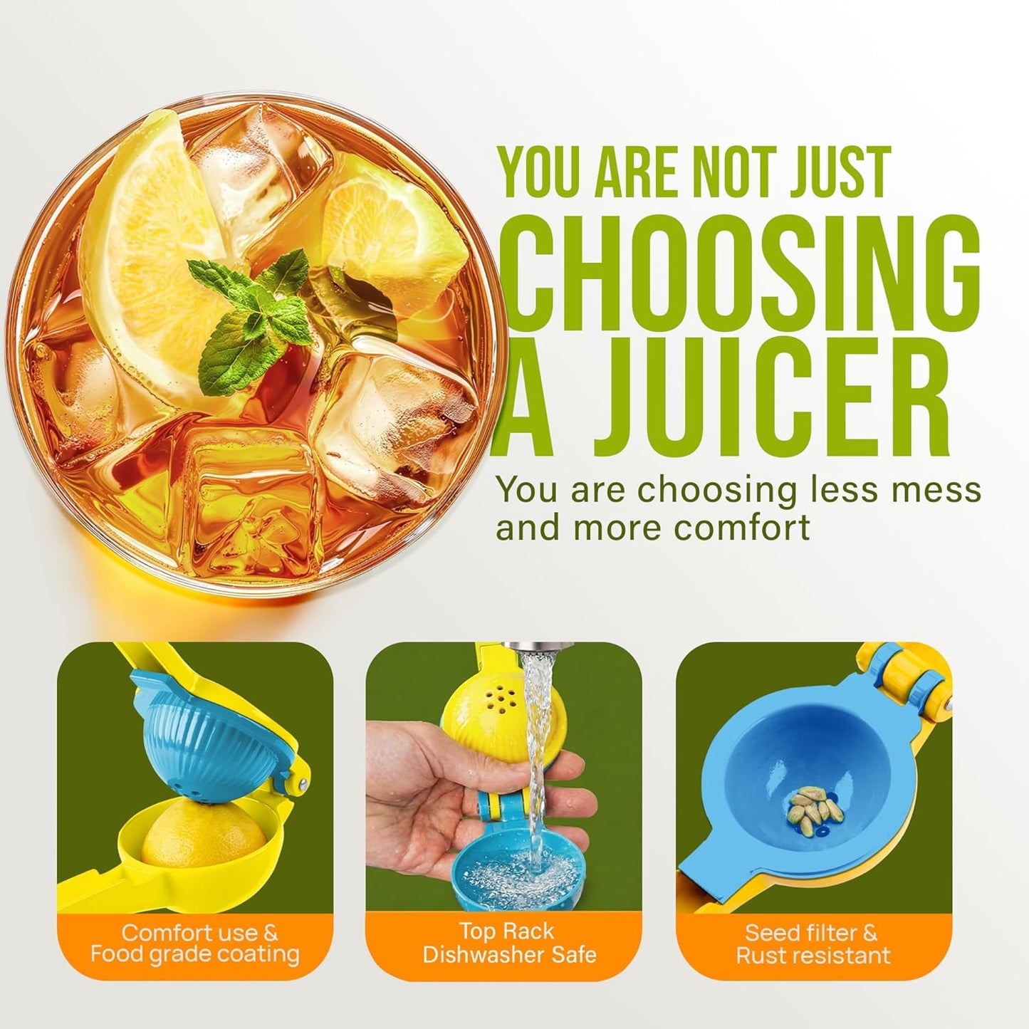 Zulay 2-In-1 Lemon Squeezer - Sturdy Manual Juicer for Maximum Juice Extraction | Easy to Clean - Yellow/Blue