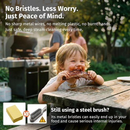 East Oak Bristle-Free Grill Brush - 2mm Stainless Steel Rod & Heat-Resistant Sponge Head | Safe for Cast Iron & Stainless Steel Grates
