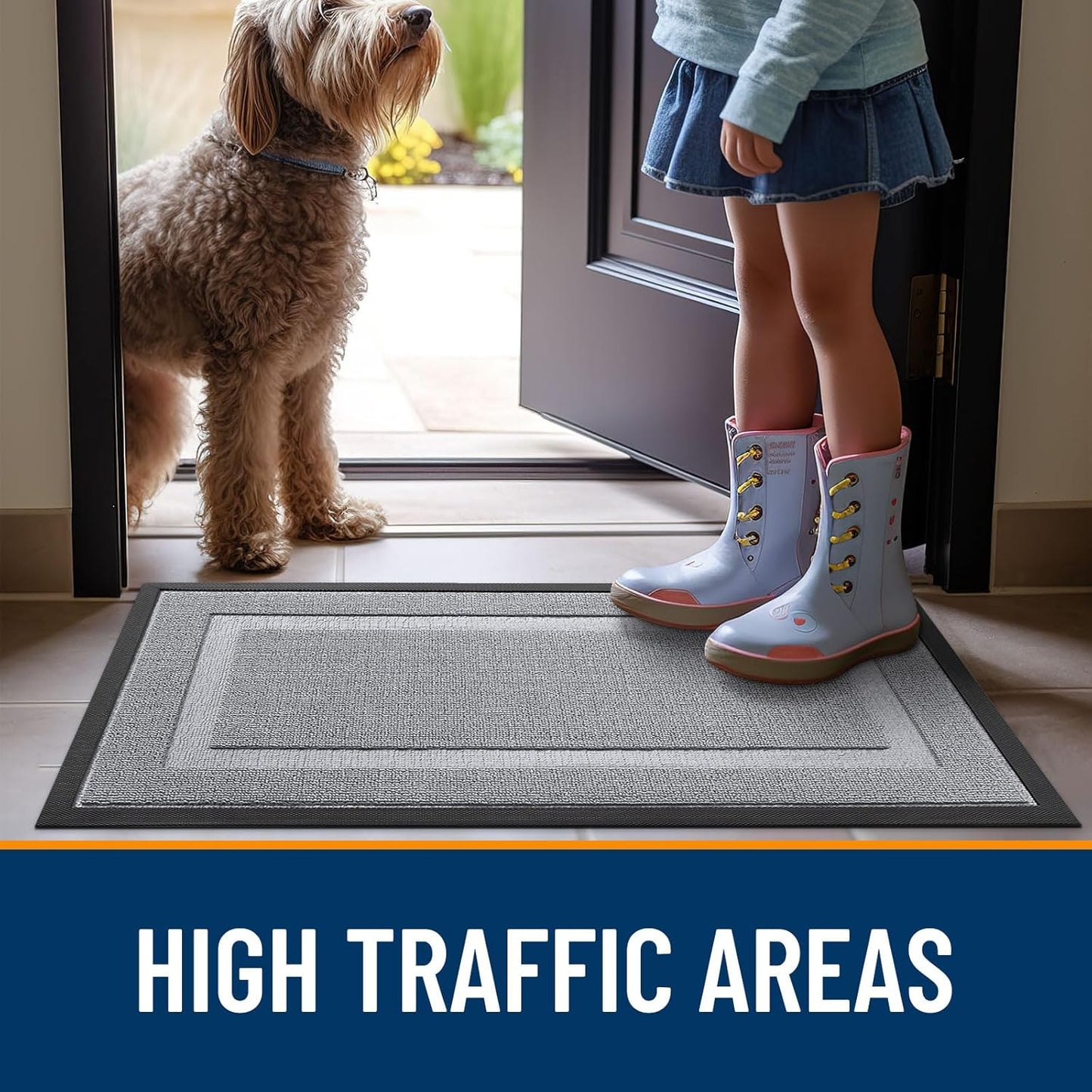 OLANLY Waterproof Front Door Mat - All-Season, Easy Clean Natural Rubber Doormat | 29.5x17, Silver Gray