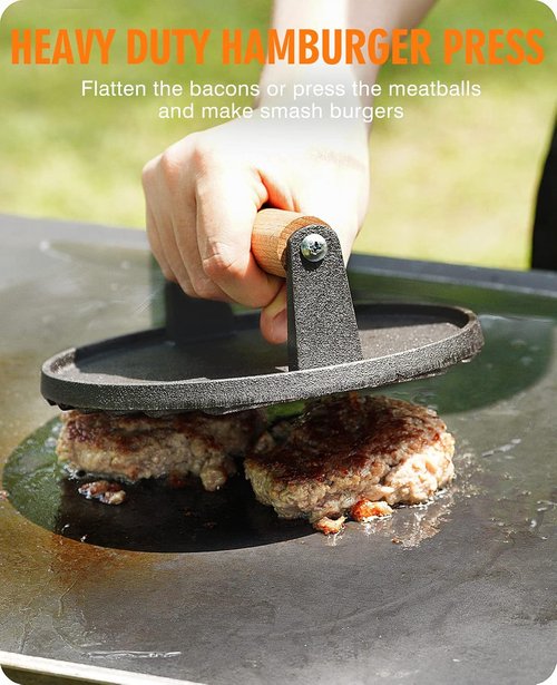 HOMENOTE Griddle Accessories - 12 Inch Heavy Duty Melting Dome & Round Cast Iron Burger Press | Perfect for Flat Top Hibachi Grill