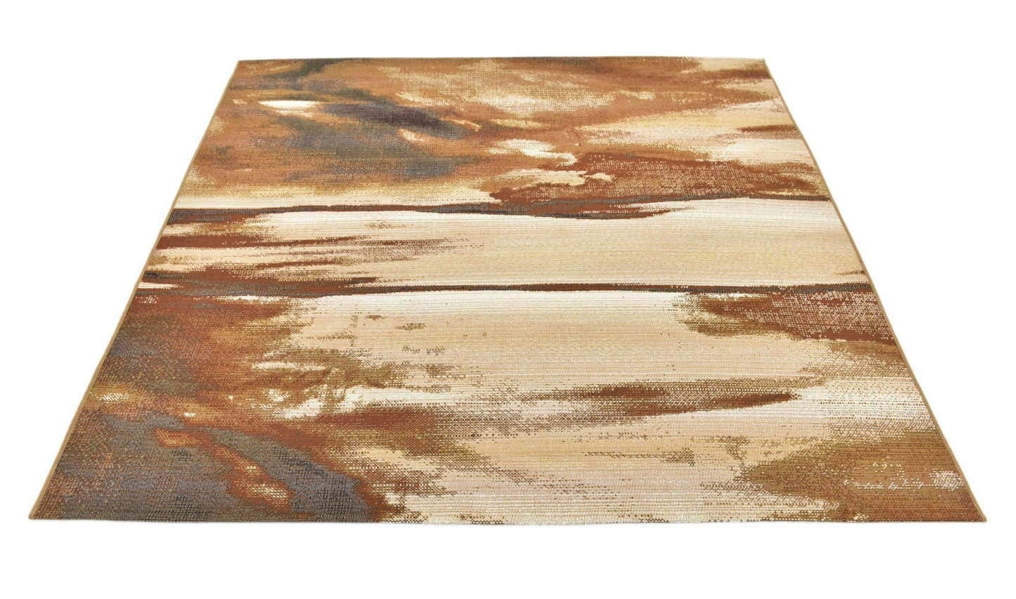 Unique Loom Outdoor Modern Collection Area Rug - Shore (5' 4" Square, Brown/ Beige)
