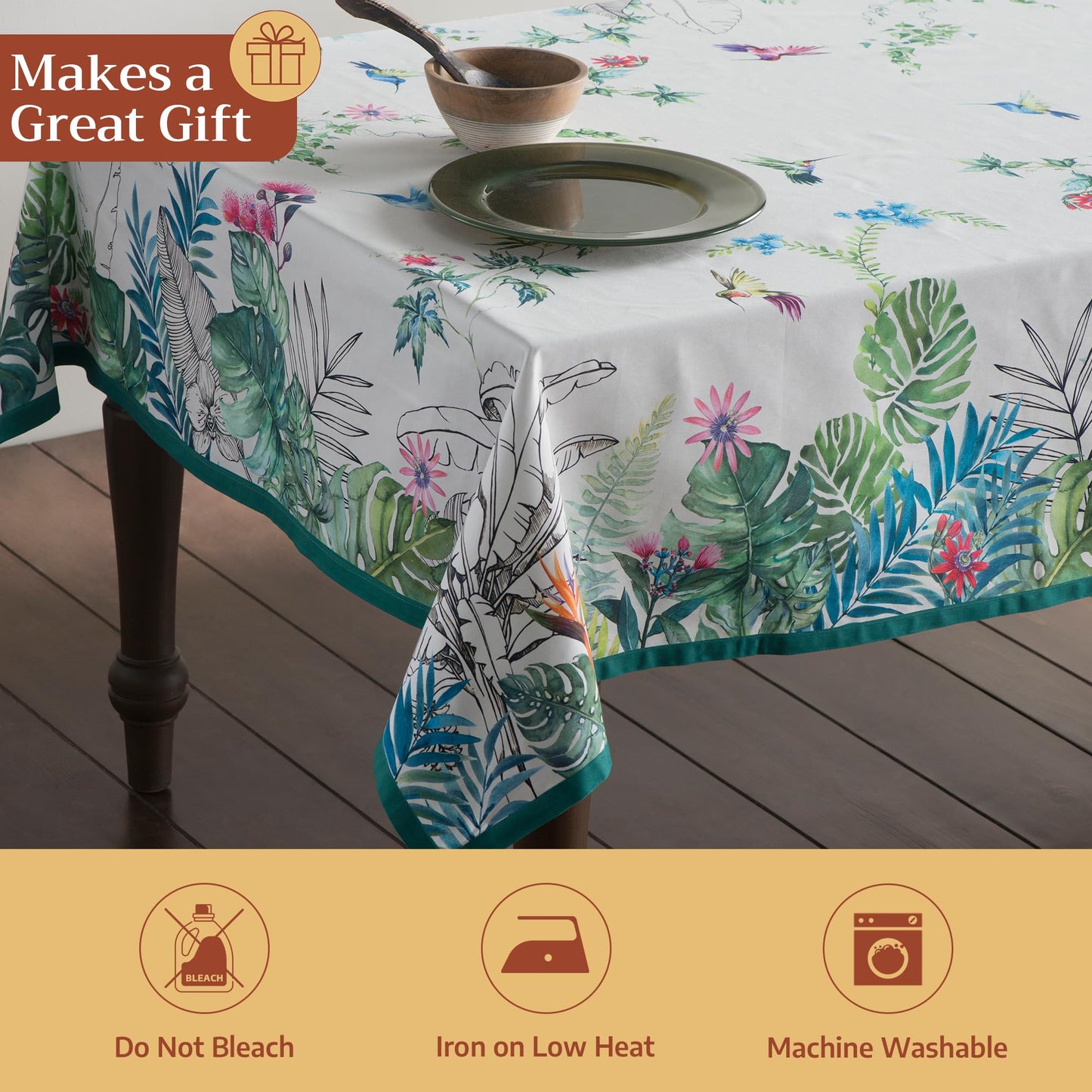 Maison d' Hermine Table Cloth Rectangle Table 100% Cotton 70 x 108 Inches Tablecloth Reusable Decorative for Dining Kitchen Room Farmhouse Home Gifts for Mothers Day Spring Summer - Tropiques