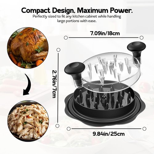 Chicken Shredder Tool Twist - Large BPA-Free Meat Shredder with Ergonomic Handle & Anti-Slip Base, Black