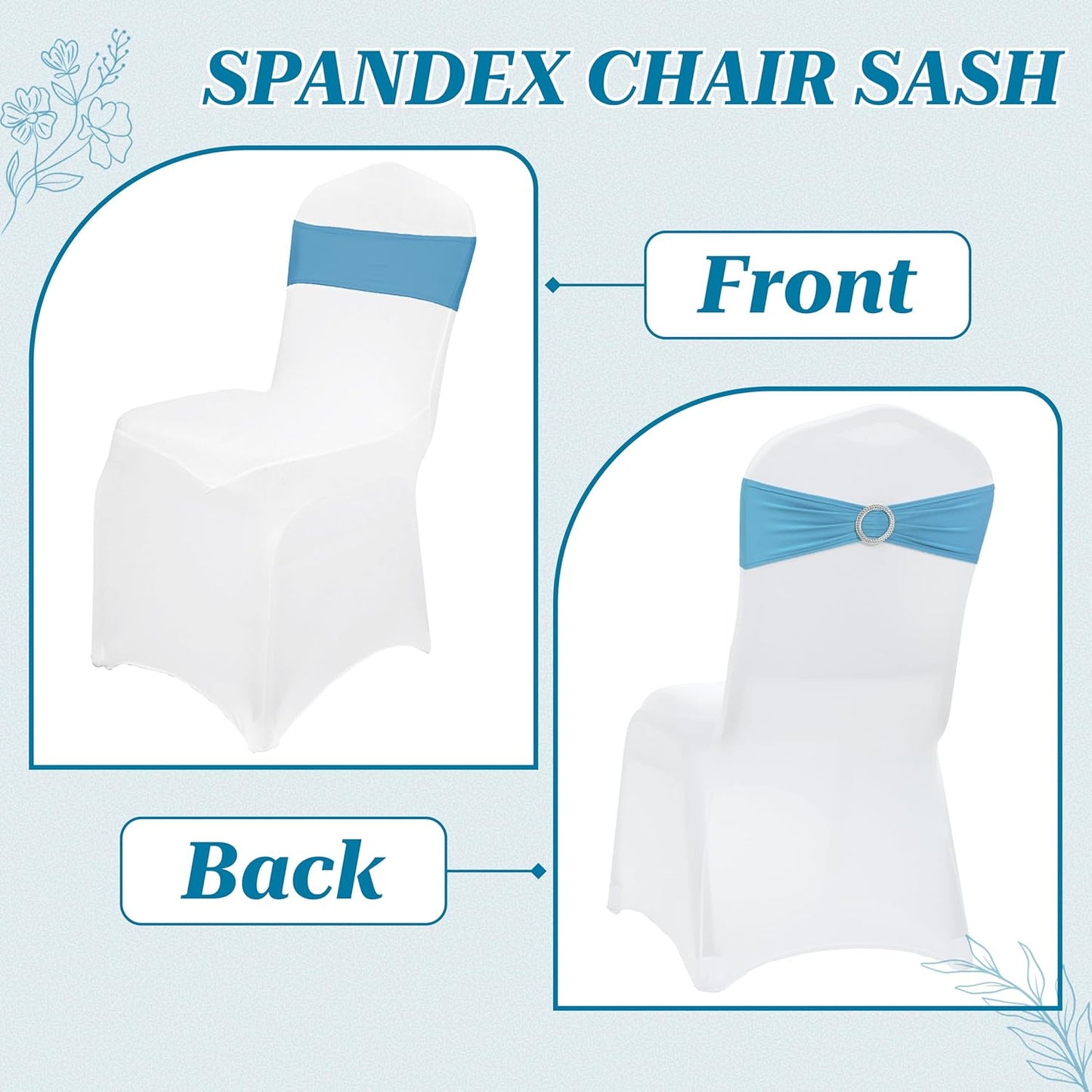 MDS Spandex Chair Sashes - Universal Fit Elastic Stretch Bands with Buckle for Weddings | Blue - Pack of 250