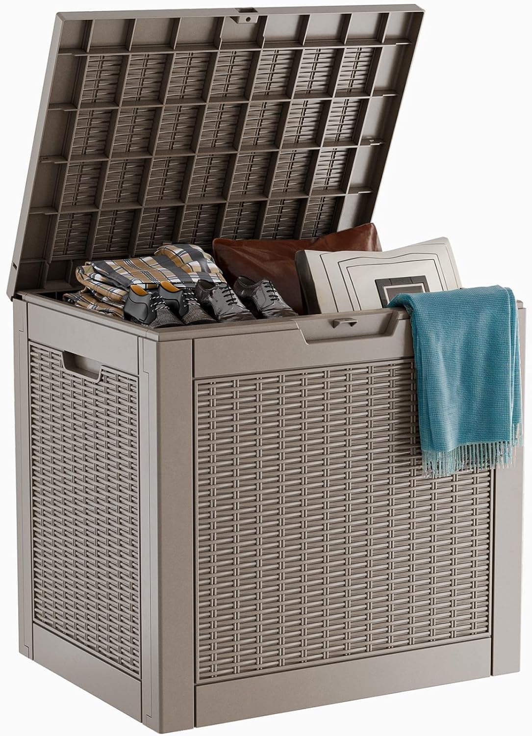 Skiennix 31 Gallon Outdoor Deck Box - Lockable Waterproof Storage for Garden Tools & Cushions | Grey