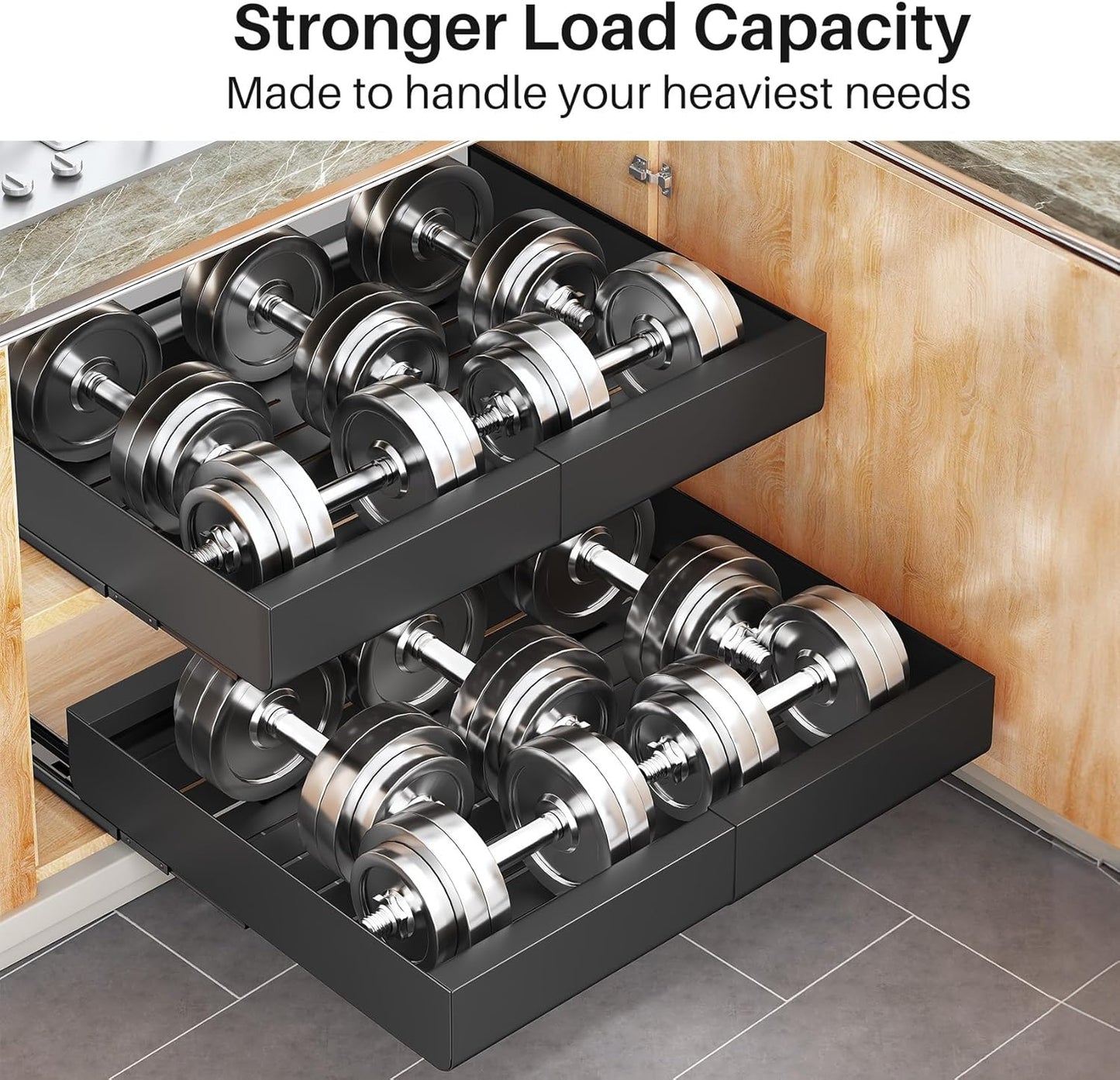 Skiennix Pull Out Cabinet Organizer - Expandable Heavy Duty Slide-Out Drawer (12"-20") for Kitchen & Bathroom Storage