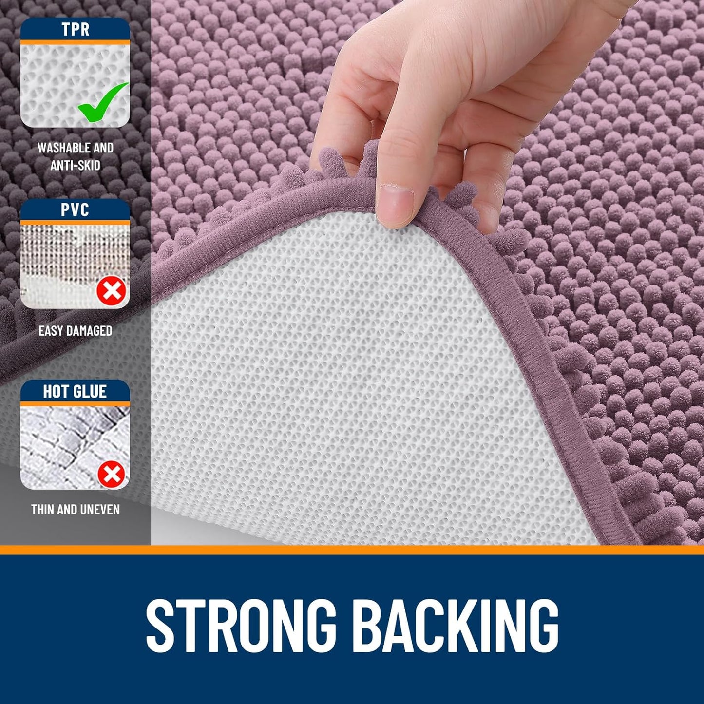 OLANLY Bathroom Runner Rugs - Soft Absorbent Chenille with Rubber Backing | 59x20, Deep Plum, Quick Dry