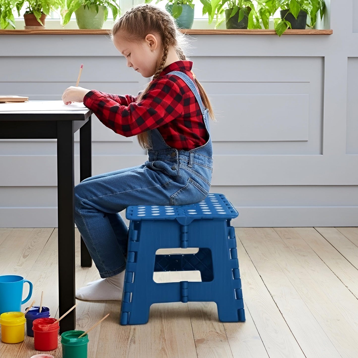 Utopia Home Folding Step Stool with Handle – 9 Inch Anti Slip Collapsible Stool – Holds Up to 300 lbs – Sturdy Plastic Step Stool Foldable for Kitchen, Bathroom and Home Use (1-Pack, Blue)