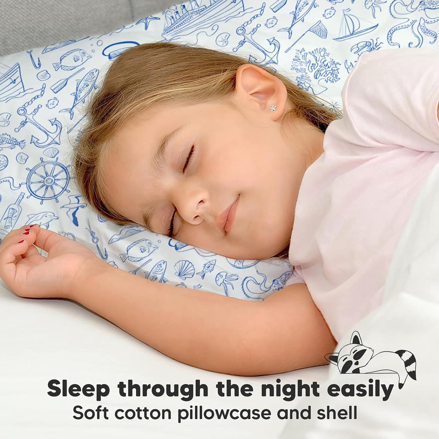 My Little Dreamy Toddler Pillow - Organic Cotton Travel Bed Pillow with Case | Soft & Breathable, 13x18 Inches, Ideal for Ages 2-5 (Nautical)