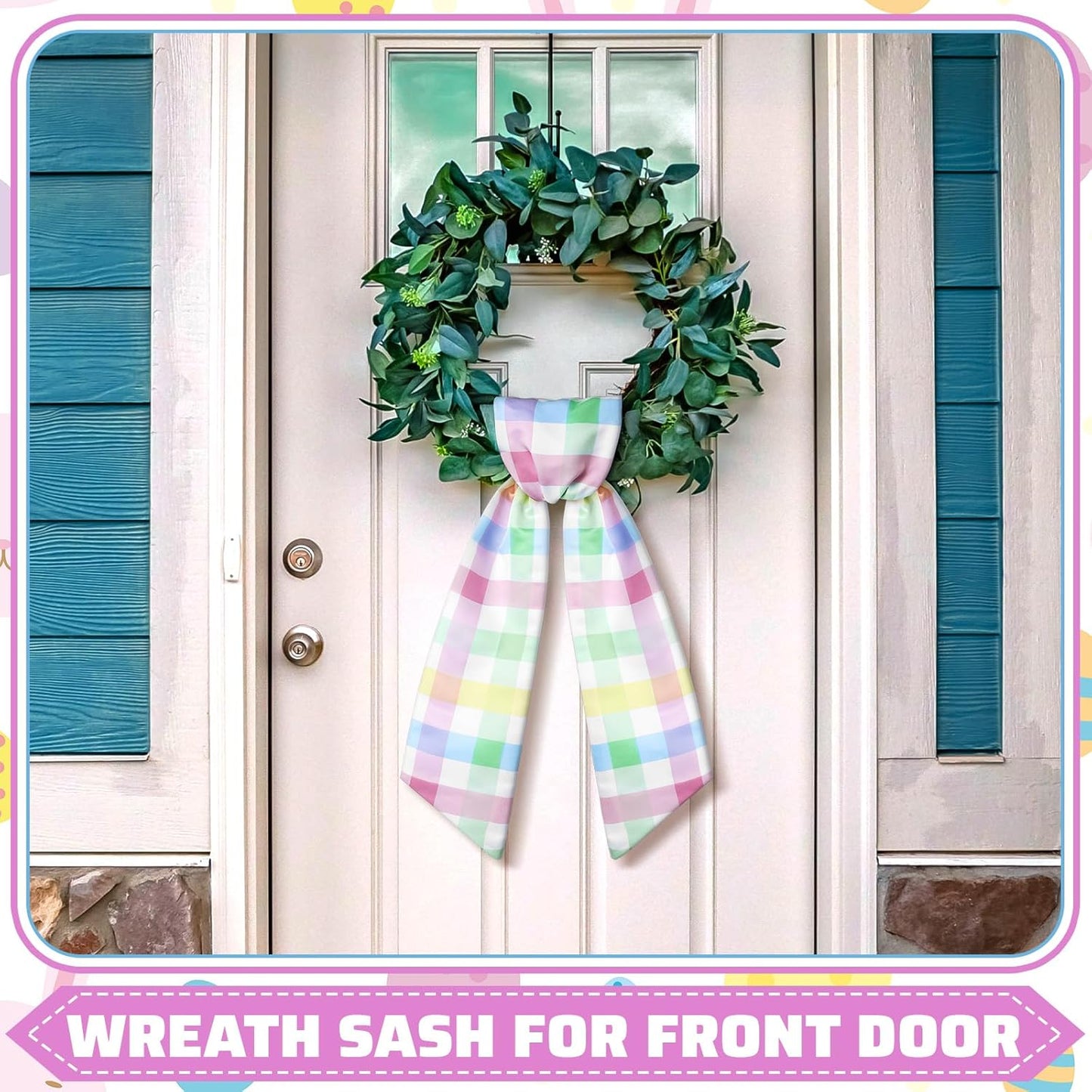 Skiennix Wreath Sash - Satin Blank Sash for Embroidery | Pastel Easter Buffalo Plaid Decor
