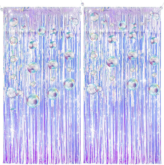 Skiennix Iridescent Party Streamers - Tinsel Foil Fringe Curtains & Colorful Bubble Garlands | Ocean Party Decor