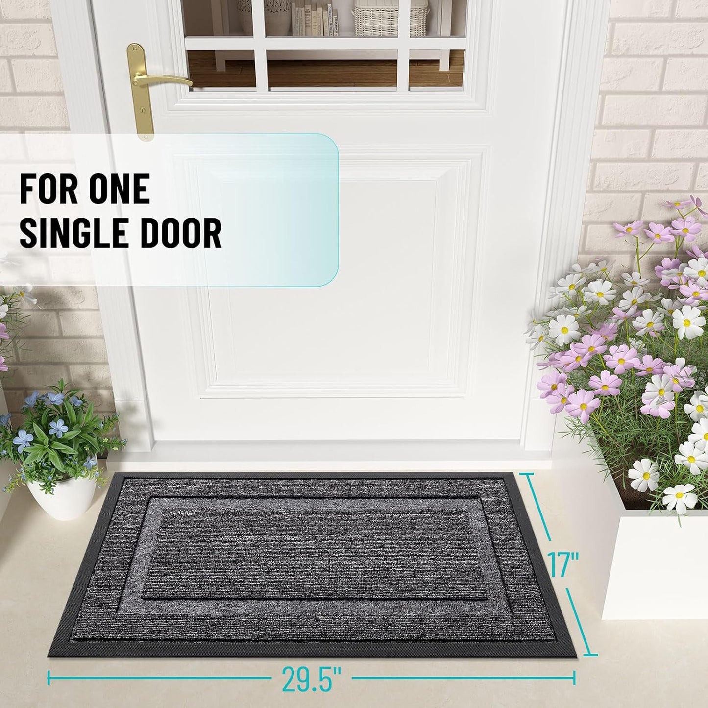 OLANLY Waterproof Front Door Mat - All-Weather Indoor/Outdoor Doormat | Easy Clean, 71x23, Black and White