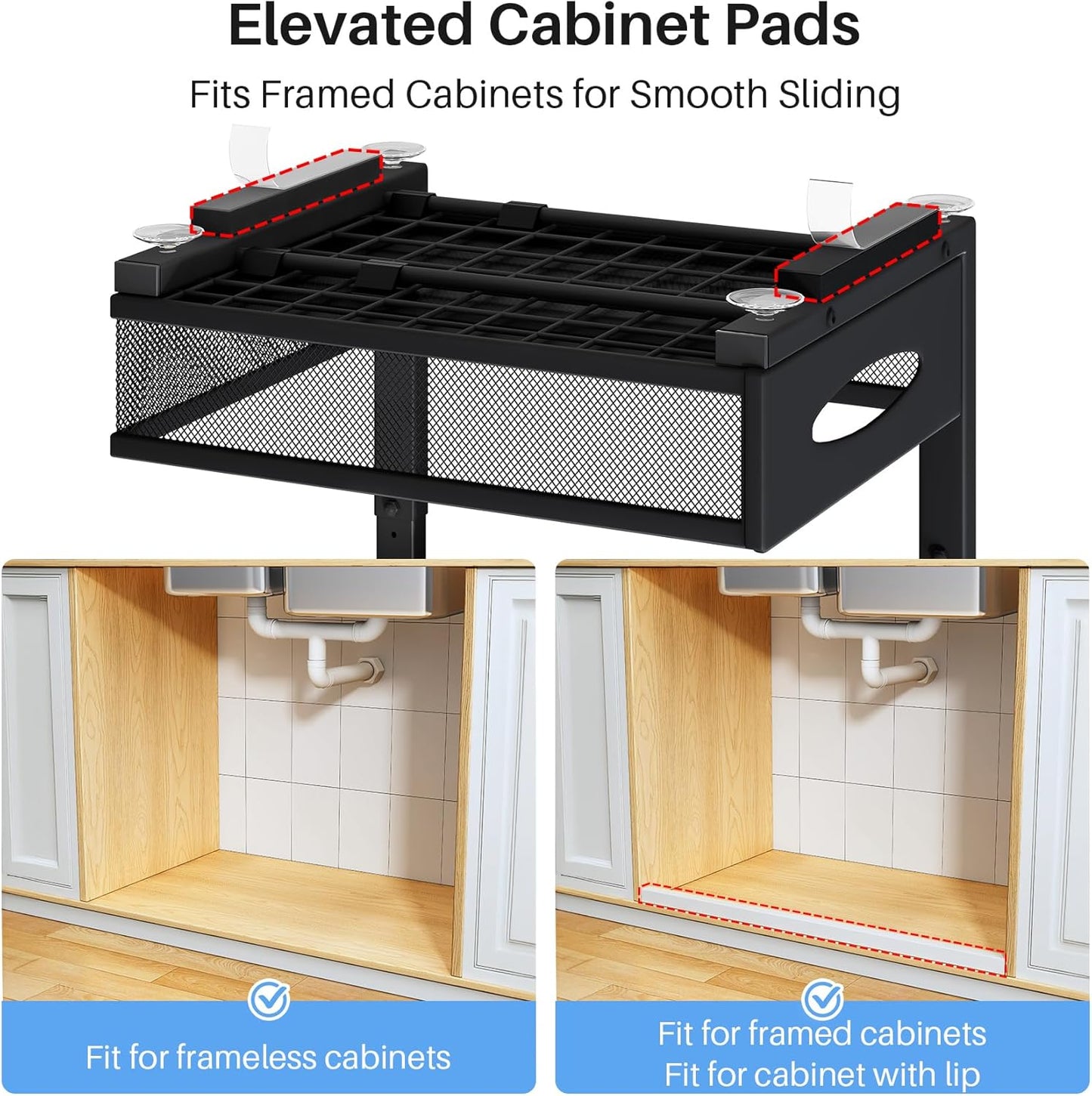 Under Sink Organizer - 2 Tier Pull Out Cabinet Shelf with Mesh Drawers | Black Storage Solution