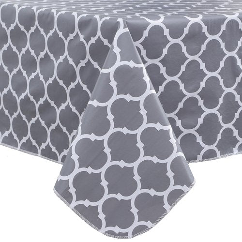 Heavy Duty Vinyl Tablecloth with Flannel Backing Waterproof Oil-Proof Plastic Table Cloth Stain-Resistant Wipeable Rectangle or Square Table Cover for Indoor and Outdoor (Quatrefoil,54x54 Inch)