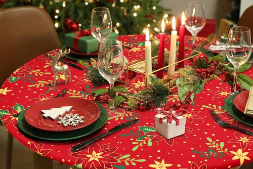 homing Round Elastic Fitted Tablecloth, Water-Resistant Fabric Tablecloths for 36"-44" Tables, Washable Polyester Table Cover for Picnic, Caming, Dinner, Indoor & Outdoor, Flowers