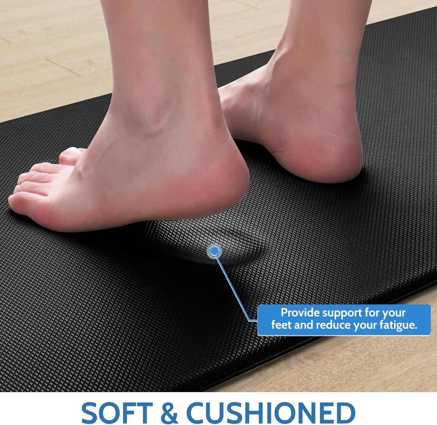 StepLively Kitchen Mat Set - Cushioned Anti-Fatigue Non-Slip Rugs for Kitchen & Office | 17.3"x30" & 17.3"x47" - Black