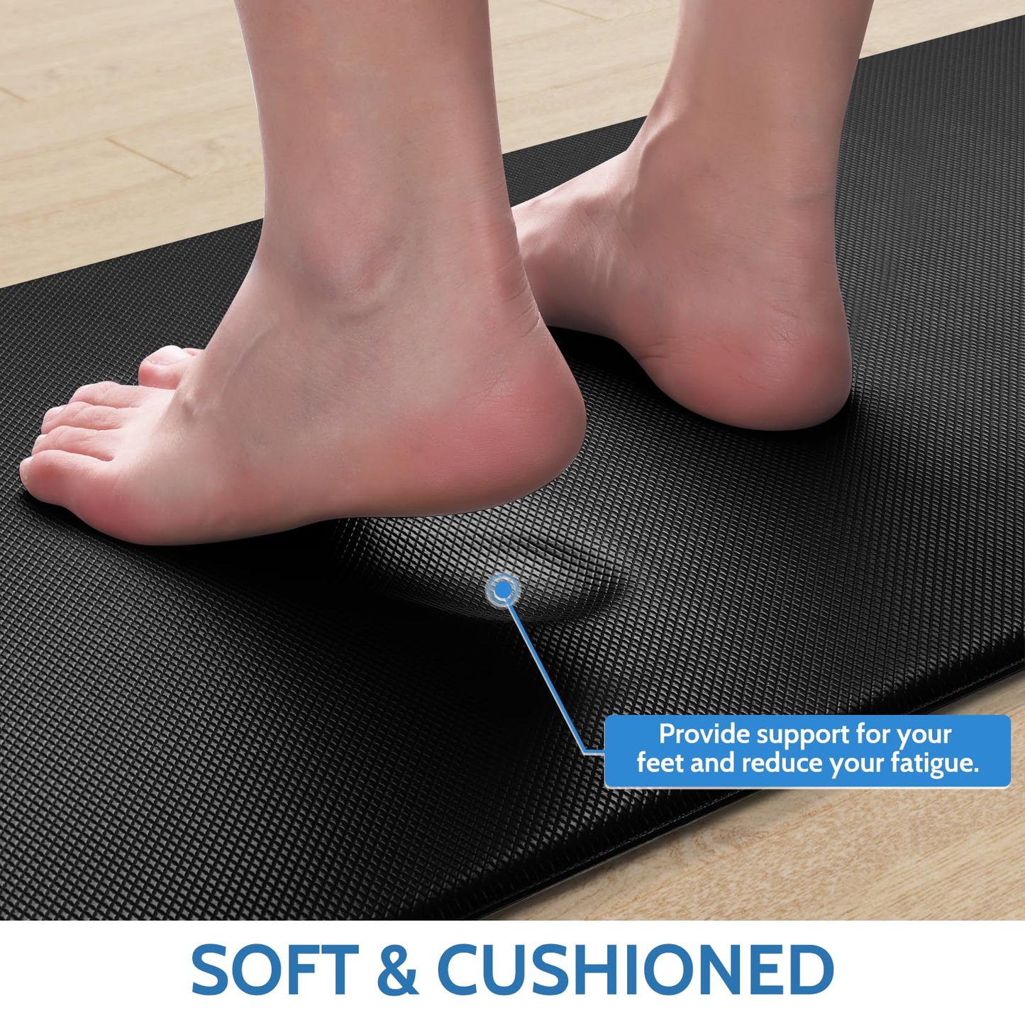 StepLively Kitchen Mat, 2 PCS Kitchen Rugs, Cushioned Kitchen Mats for Floor, Anti Fatigue Kitchen Rug Set, Non-Skid Standing Mat for Kitchen, Office, Sink, 17.3"×30"+17.3"×59", Black