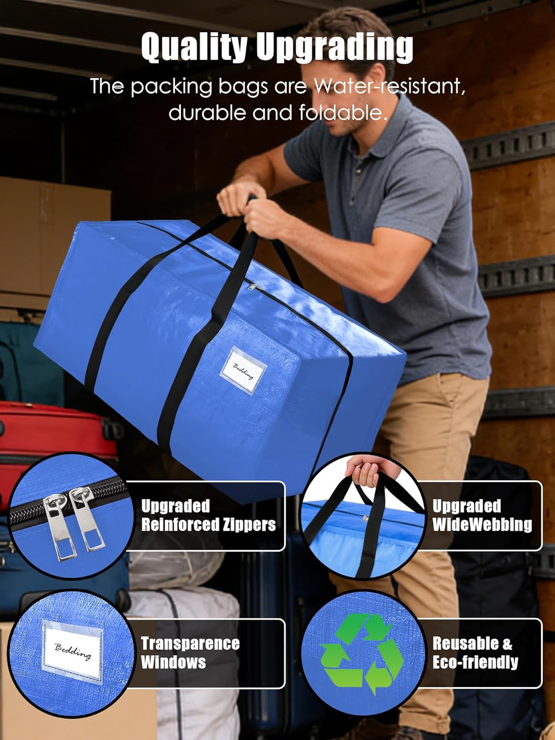 VELVETSURE Heavy Duty Extra Large Moving Bags - Strong Handles & Zippers, Space-Saving Storage Totes (Set of 6, Multicolor)