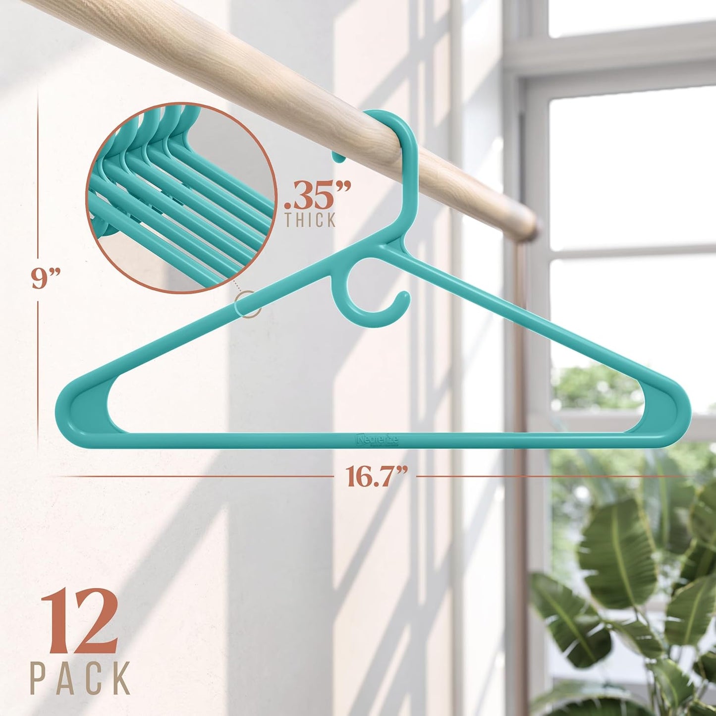 Neaterize Heavy Duty Hangers - Aqua Plastic Clothes Hangers 12 Pack | Ideal for Coats, Jackets & Suits