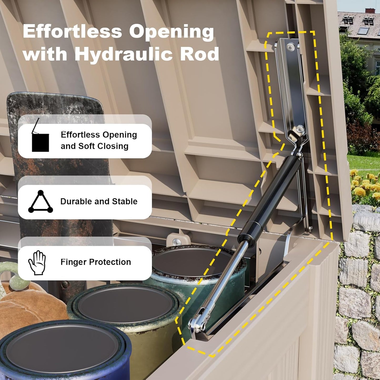 Regine Switzerland 150 Gallon Outdoor Storage Box - Waterproof Resin Deck Box with Lockable Lid for Tools & Garden Organization