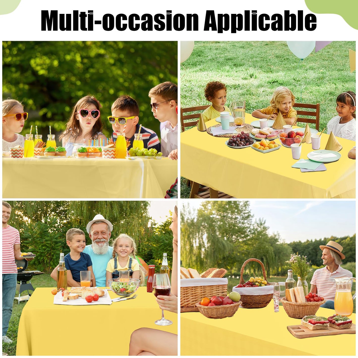 Smiry Disposable Table Cloth - 6 Pack, 54 x 108 Inch Waterproof Rectangle Tablecloths for Parties, Decorative Plastic Table Cover, Leakproof & Sturdy, Yellow