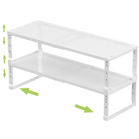 Jojocross Expandable Adjustable Stackable Kitchen Organizer, Spice Rack,Metal Pantry Storage Shelves Racks,Counter Shelf for Cabinets, Countertop, Cupboard(2 Packs/Large/White)