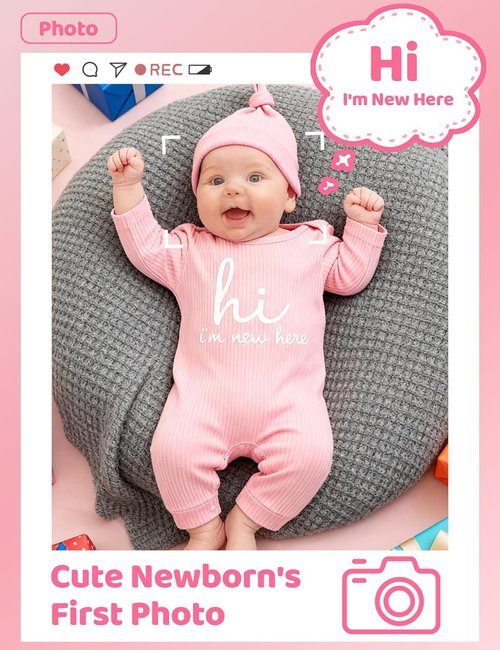 Babymine Newborn Unisex Baby Clothes - Long Sleeve Onesie Outfit with Mittens & Hat | 0-3 Months