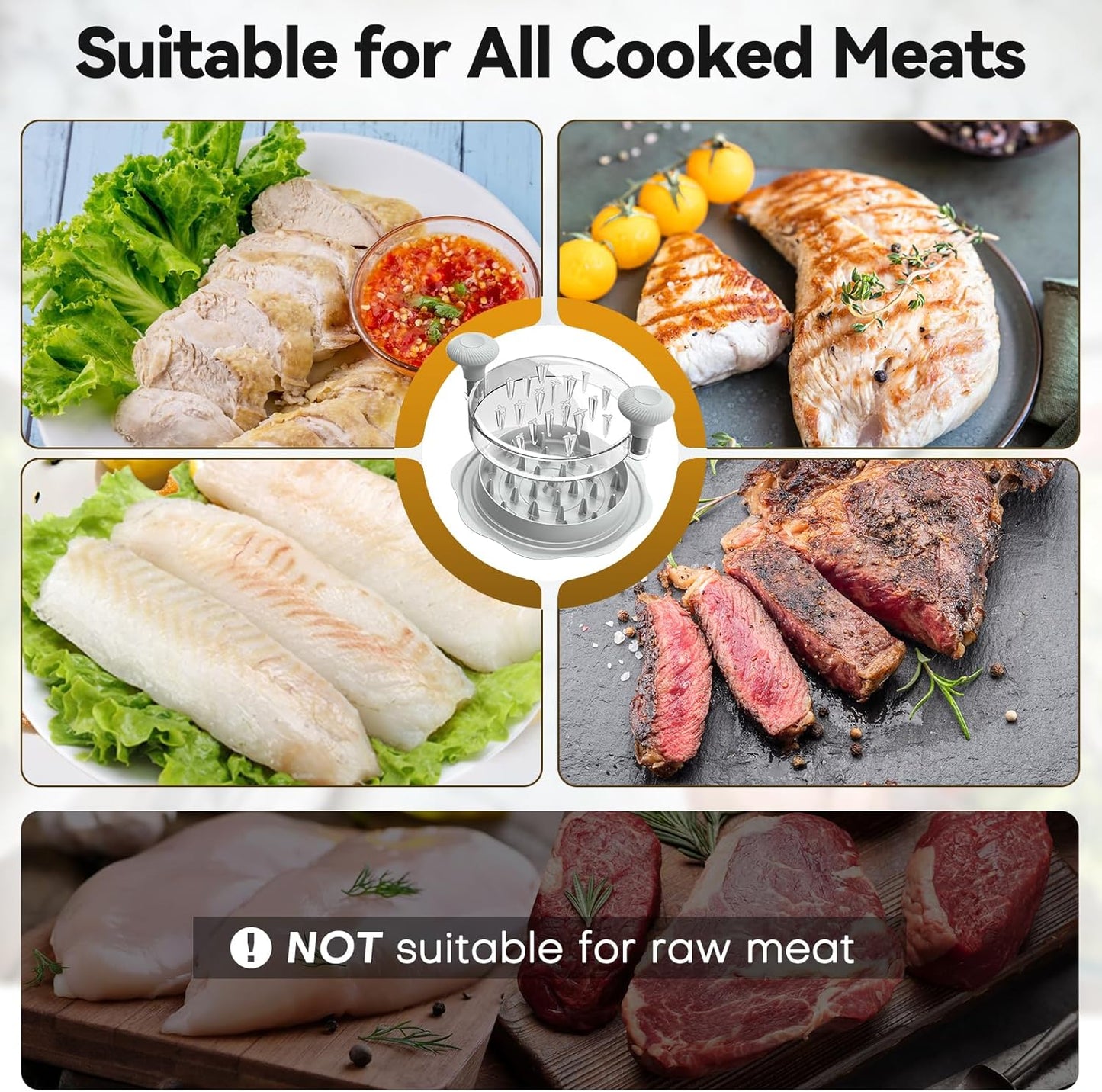Ukeetap 10" Pro Chicken Shredder Tool - BPA-Free Meat Grinder with Ergonomic Handle & Anti-Slip Base, Gray