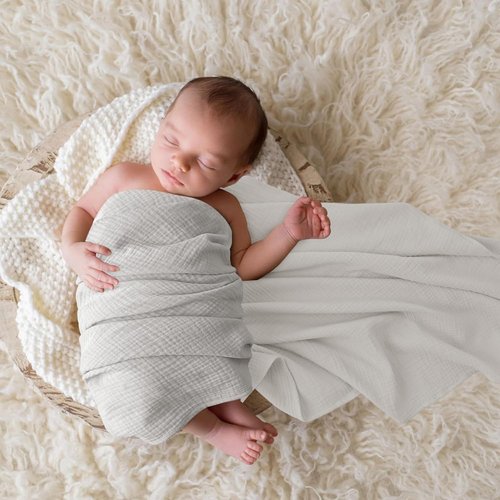 Bearmoss Muslin Swaddle Blankets - Soft & Breathable Baby Blankets | 3 Pack, 40 x 38 Inches, Cloud Design