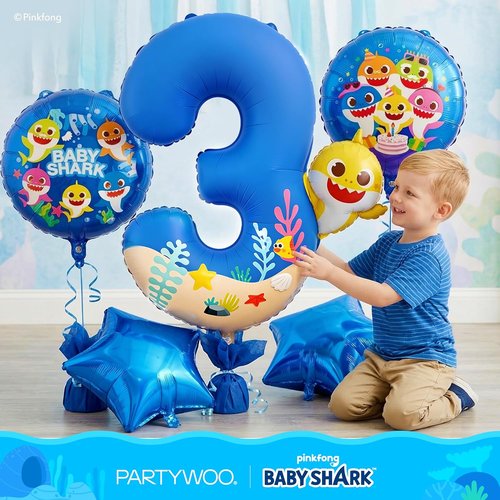 Baby Shark | PartyWoo Blue Foil Number 3 Balloon - 5pcs 18-Inch Mylar Helium Birthday Decor