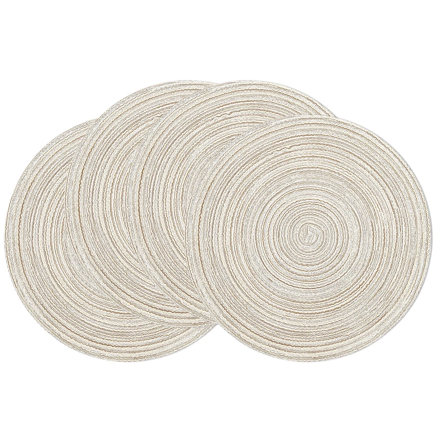 SHACOS Round Braided Placemats Set of 4 Washable Table Placemats Cotton Polyester Place Mats 15 inch Circle Table Mats for Holiday Party (Ivory, 4)