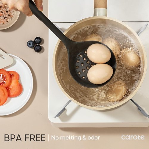 CAROTE Kitchen Utensil Set | 10-Piece Heat Resistant Silicone for Nonstick Cookware - Dark Grey, Odorless Spatula & Turner