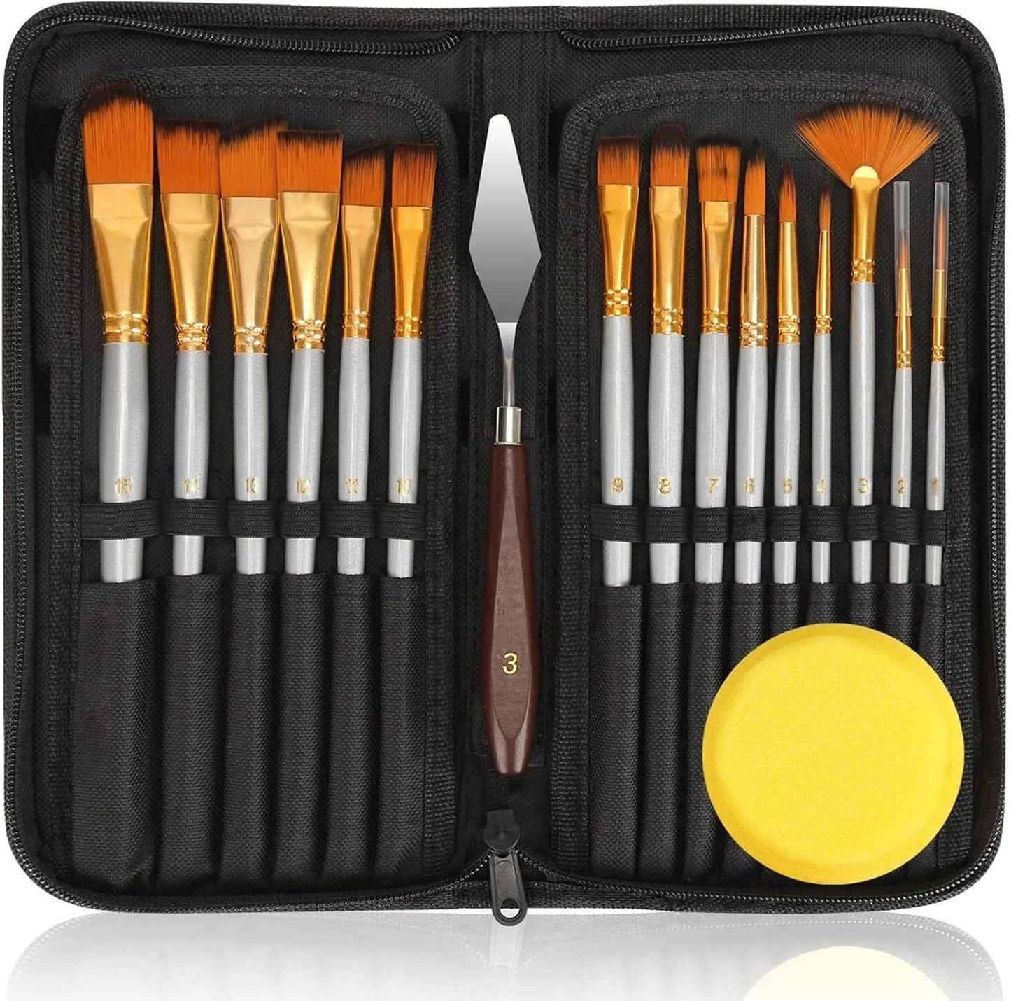 Skiennix 18-Pack Oil Paint Brush Set | Professional Acrylic Brushes with Organizer & Mixing Knife - 15 Sizes
