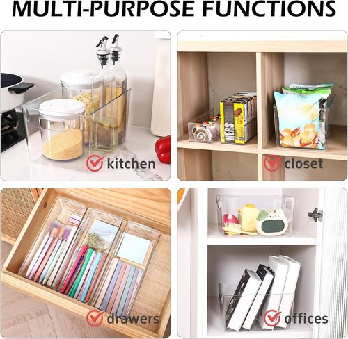 Clear Plastic Storage Bins 8-Pack | Versatile Pantry Organizers for Kitchen, Bathroom & Home
