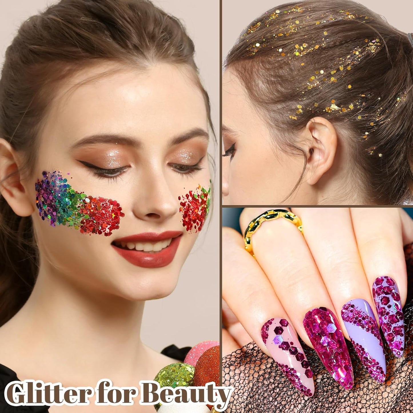 LEOBRO Holographic Chunky Glitter - 24 Jars for Crafts, Makeup, Nail Art & Party Decor