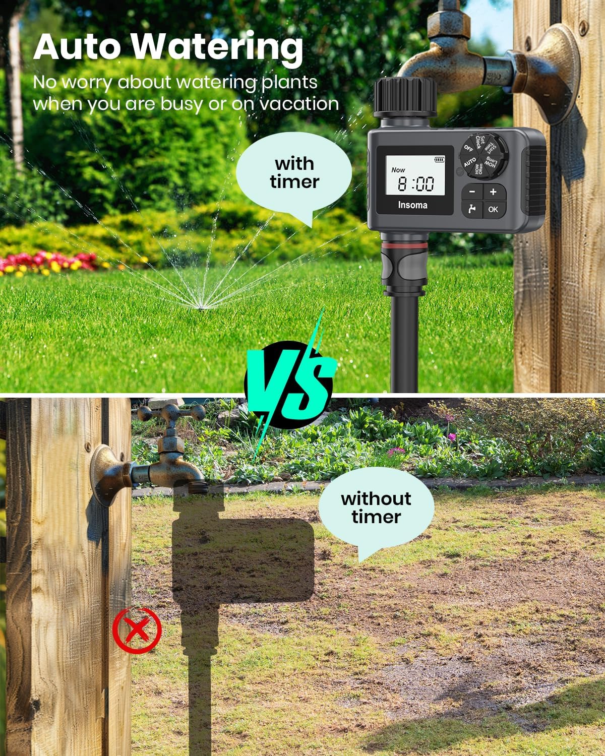 Outdoor Garden Hose Faucet Timer - Programmable Water Sprinkler with Rain Delay | Drip Irrigation System, 1 Outlet