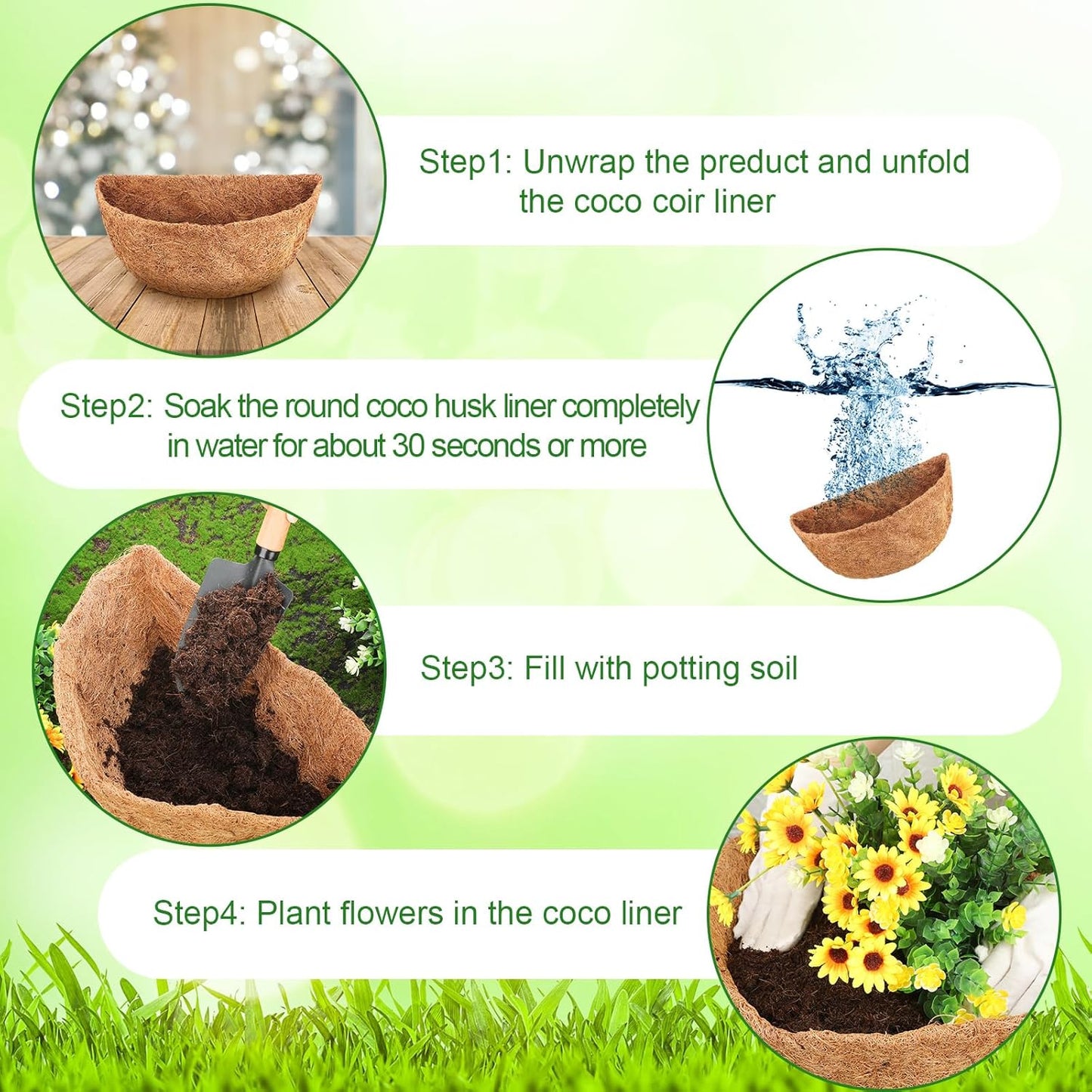 Skiennix 12-Inch Half Round Coco Liner - Durable Coconut Fiber Replacement for Hanging Baskets
