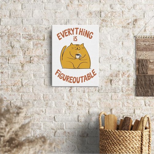 Everything Is Figureoutable - Motivational Cute Cat Wall Art | Framed Decor for Home, Office & Classroom