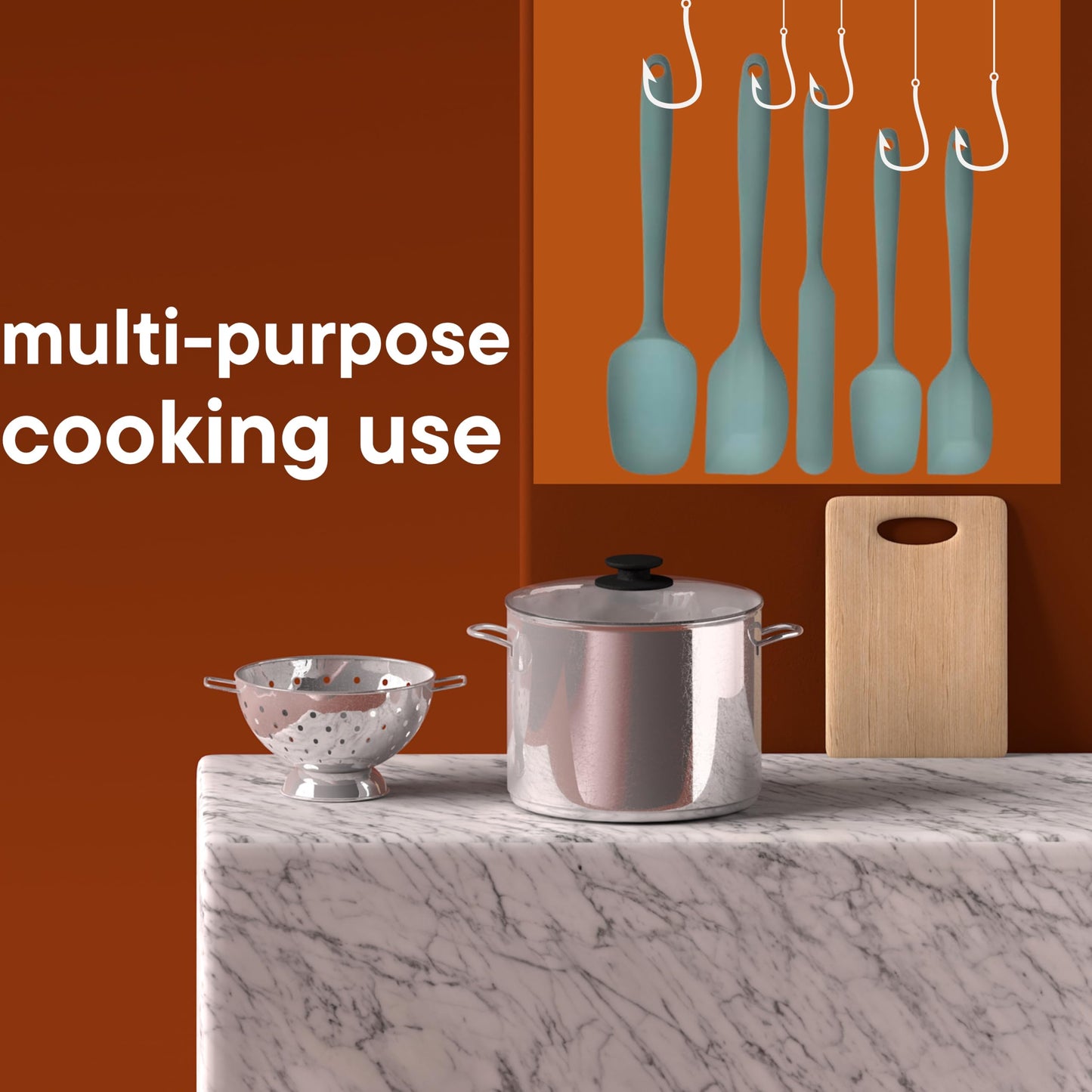 Silicone Spatula Set 5 Piece Kitchen Utensils, Heat Resistant to 445°F, Sage Green, Non-Stick Cooking Magic! Durable Silicone Easy Clean Perfect for Flipping Pancakes & Cooking with Kids