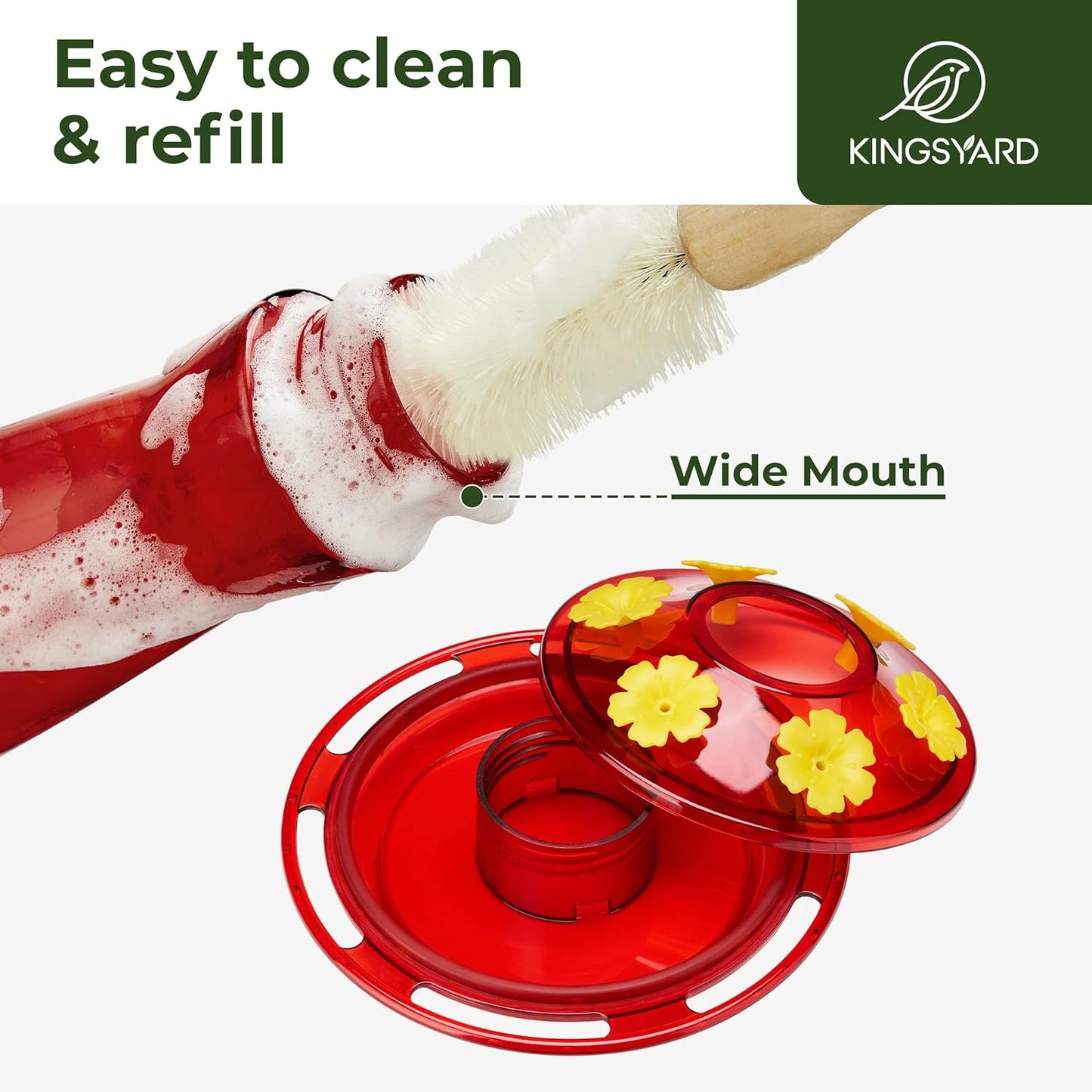 Kingsyard Glass Hummingbird Feeder - 14 oz Leak-Proof Design with Ant Moat & Bee-Proof Ports | 2-Pack Red