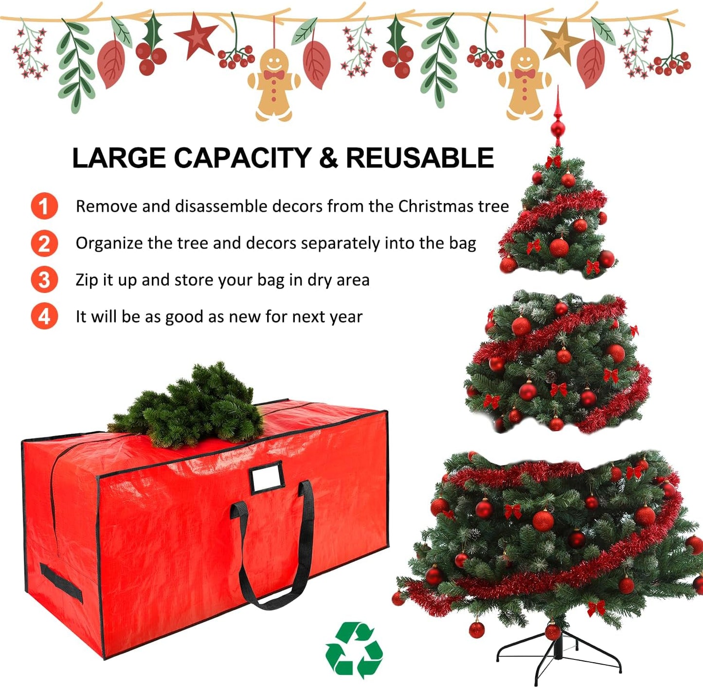 Skiennix Christmas Tree Storage Bag - Waterproof & Durable for 7.5 ft Artificial Trees | Red with Reinforced Handles