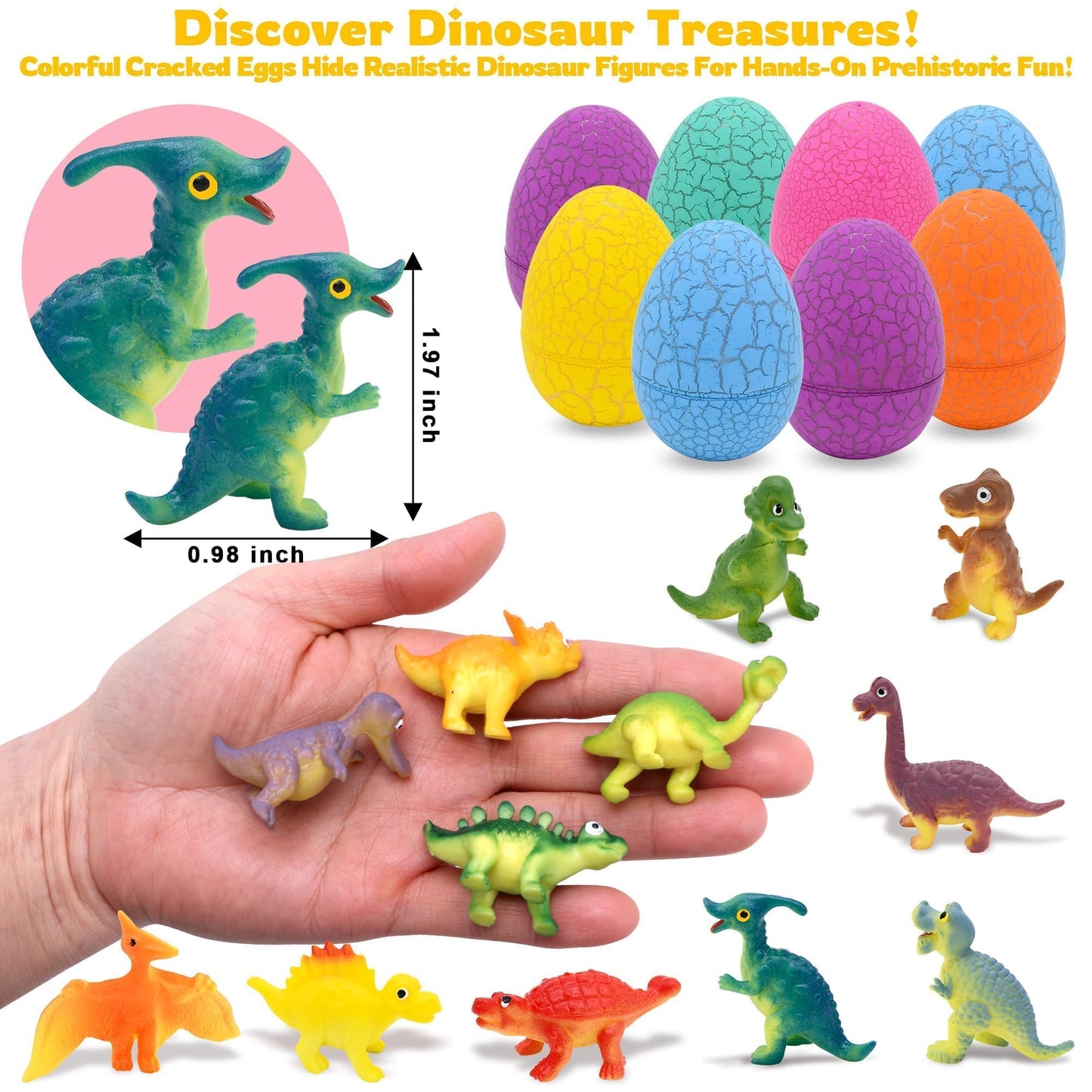 Kiddelo 12 Pack Prefilled Easter Eggs With Toys, Dinosaur Easter Basket Egg Hunt Stuffers, Pre Filled Easter Eggs Fillers for Kids Gifts Party Favors, Goodie Bag Stuffer, Pinata Filler, Easter Prizes