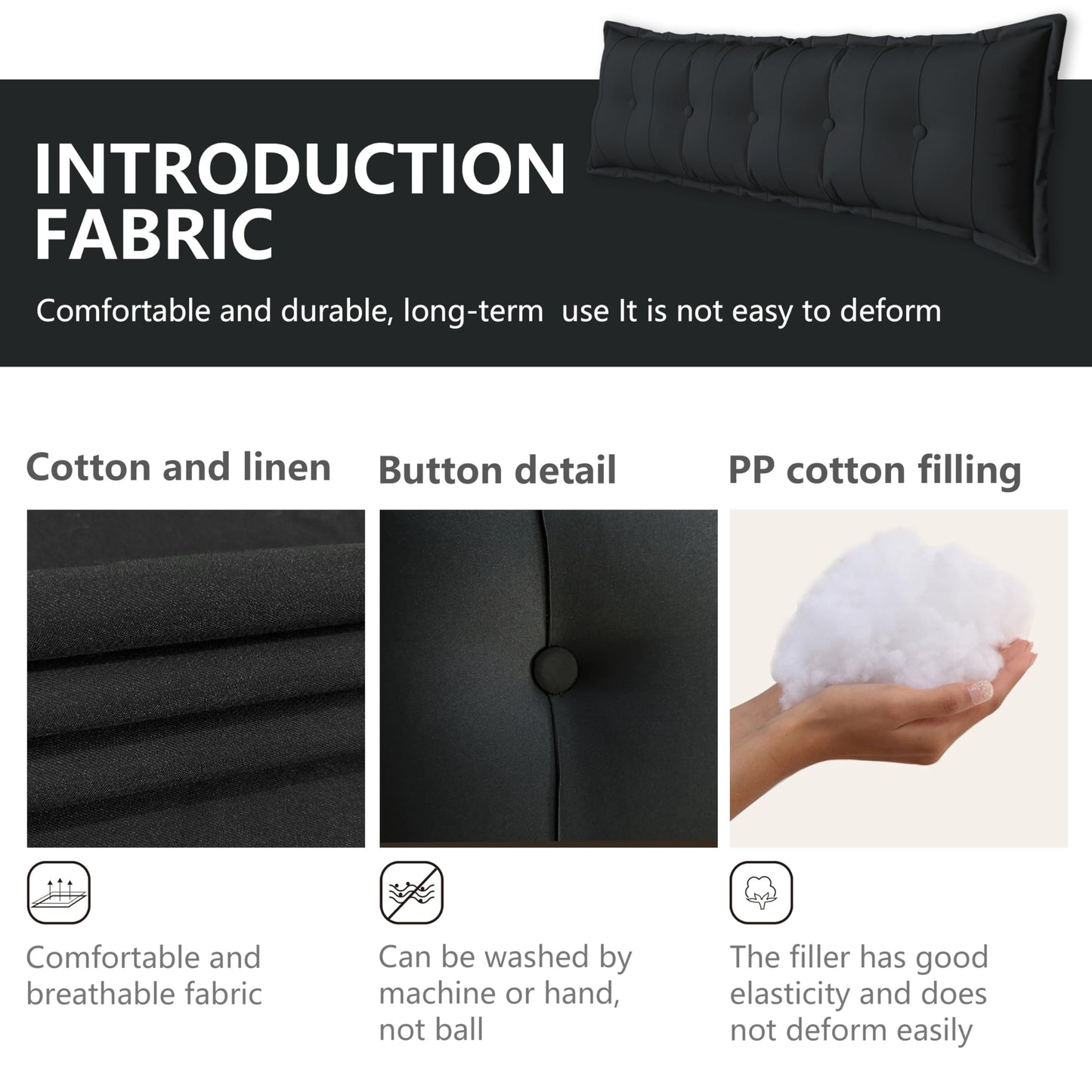Johnear Bolster Pillow Headboard Backrest Pillow Velvet Large Daybed Cushion Lumber Back Pad Support Positioning Sofa Bed Rest Reading Pillow （Black, 59 x 3 x 20 inches）