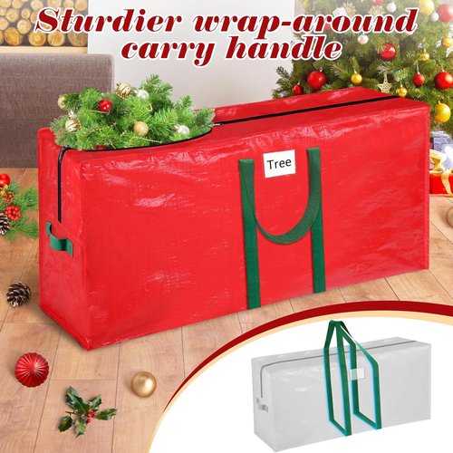 BlessedSeason Christmas Tree Storage Bag - 7.5 Ft Waterproof Design with 2 Tinsel Garland Bags | Reinforced Handles & Dual Zipper (Red)