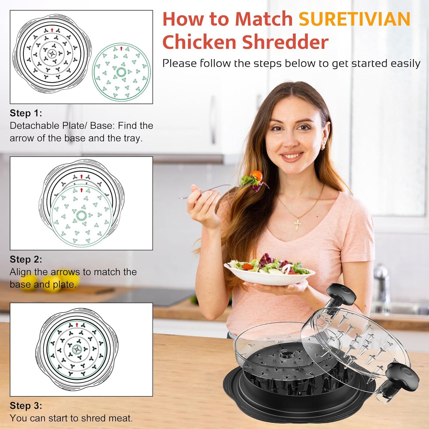 SURETIVIAN Chicken Shredder Plate - 7.09-Inch Removable Tray for Easy Meat Shredding